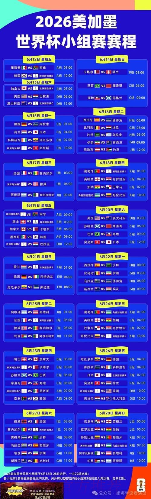2026世界杯每日赛程完整版比赛时间表免费观看 2026世界杯每日赛程完整版比赛时间表免费观看